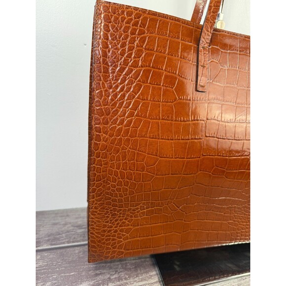 Italian Croc-Embossed Camel Brown Genuine Leather Tote bag Italy, Pristine - Picture 14 of 16